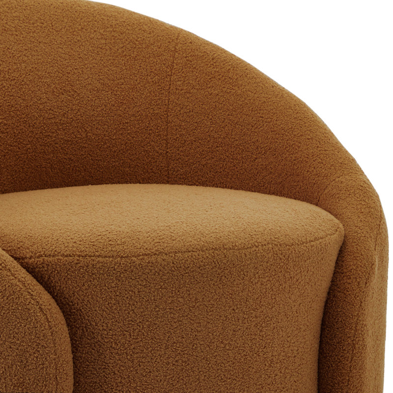 Fauteuil demi-tonneau pivotant rembourré Aunna, Teddy rouge-brun