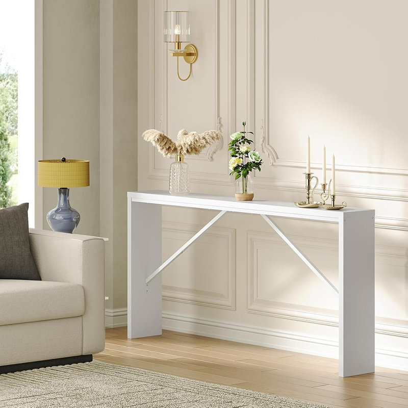 Long Sofa Table Behind Couch, Narrow Entryway Table, Farmhouse Dining Table With Angled Metal Frame