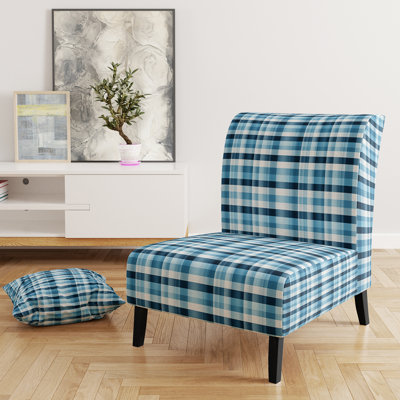 Fauteuil de chambre rembourré en velours nautique à motif écossais bleu