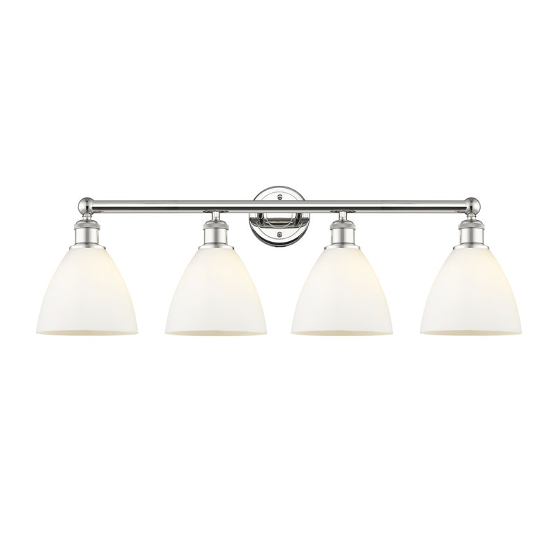 Éclairage pour meuble-lavabo en verre 4 lumières 34,5 pouces Ammamaria, Blanc mat, Nickel poli