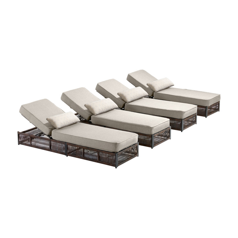 Ensemble de chaises longues d'extérieur 4 pièces Mirari, 4 fauteuils inclinables en osier toutes saisons avec coussins de 5 po d'épaisseur