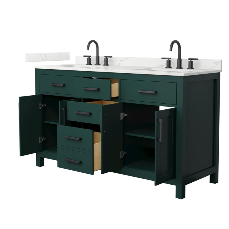 Beckett 60" Freestanding Double Bathroom Vanity with Quartz Top, Green, Matte Black, Giotto Quartz