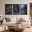 Chouette effraie blanche survolant des ruines gothiques, ensemble de 3 toiles-362225762