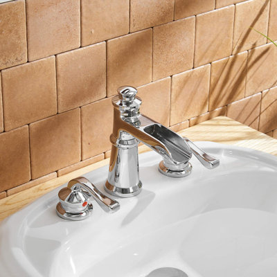 8 In. Waterfall Widespread 2-Handle Bathroom Faucet