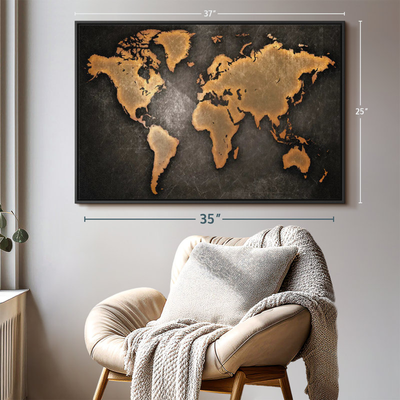 "Art mural carte du monde en cuivre", H 25 po x l 37 po