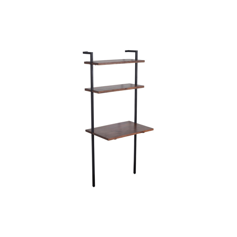 Industrial 3-Tier Brown Mango Wood Ladder Wall Shelf