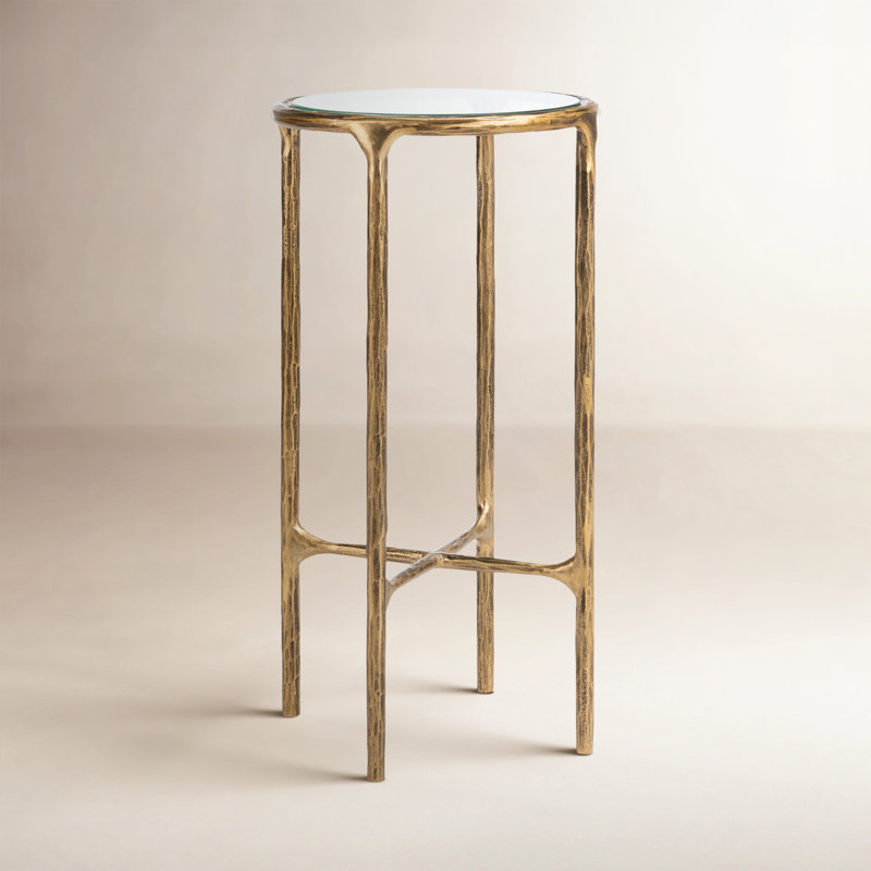 Evelynn Cross Legs End Table, Glass Top/Brass Base