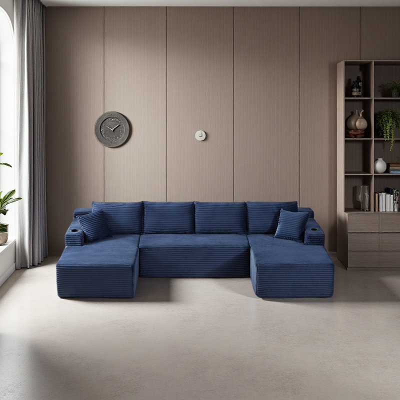 Ensemble de canapé modulaire compressible en forme de U, canapé modulaire de style minimaliste, canapé nuage en velours côtelé