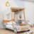 Wooden Car-Shaped Platform Bed with Pillows-1575108254