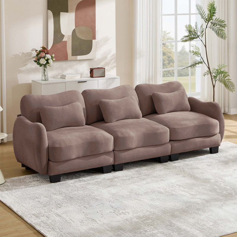Canapé chenille ergonomique à trois places avec coussins lombaires et confort Cloud, Chenille rose poussière