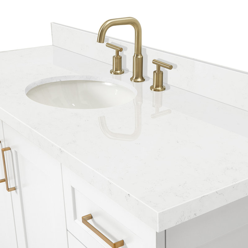61 IN.  Single Bathroom Vanity, White, Rectangle, White Quartz