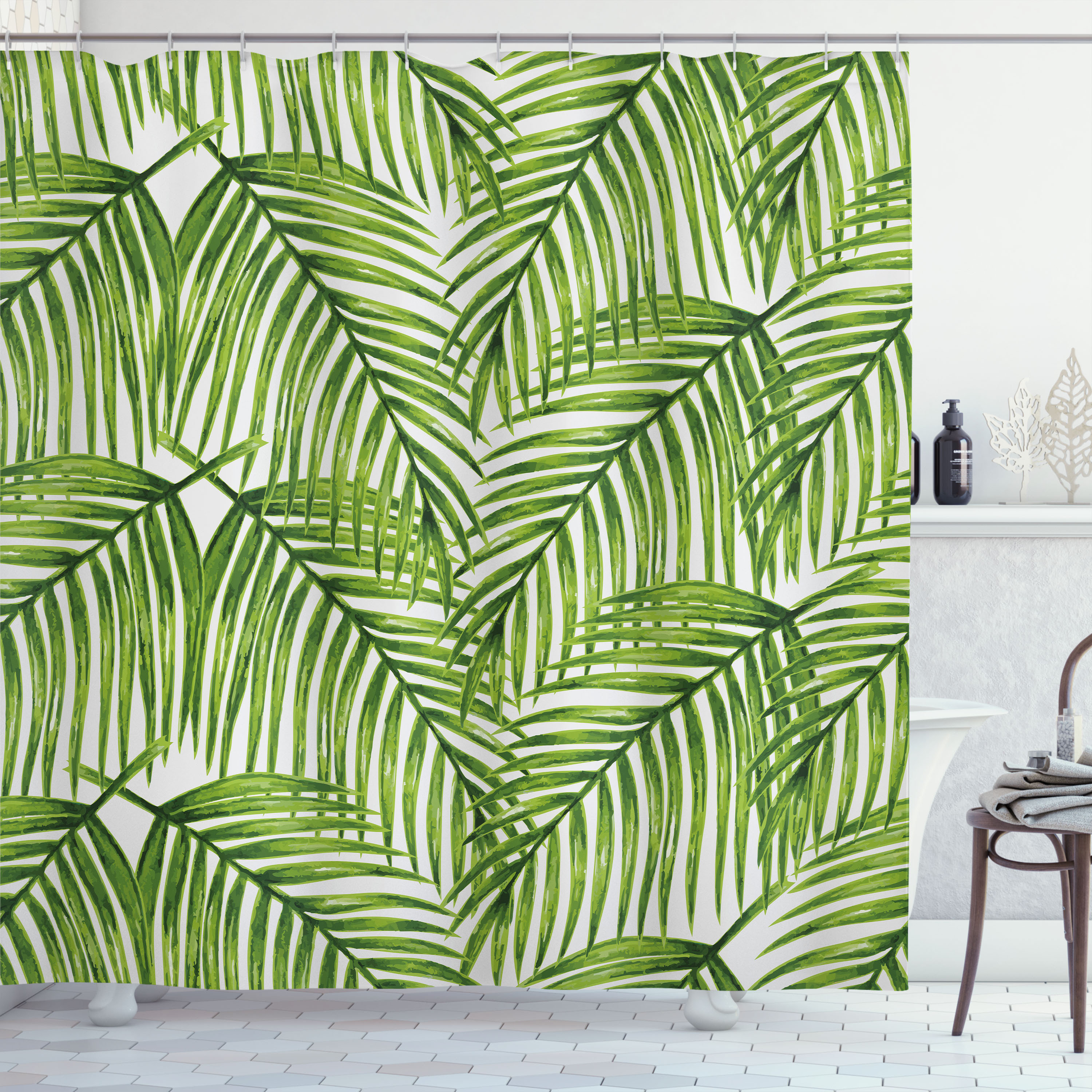 East Urban Home Plant Shower Curtain Exotic Setting Branches Fern Green |  Wayfair, image size:3000x3000