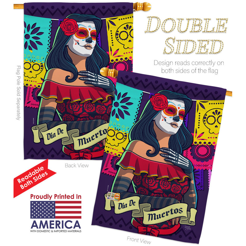 Drapeau de maison 40 po x 28 po La Calavera Catrina