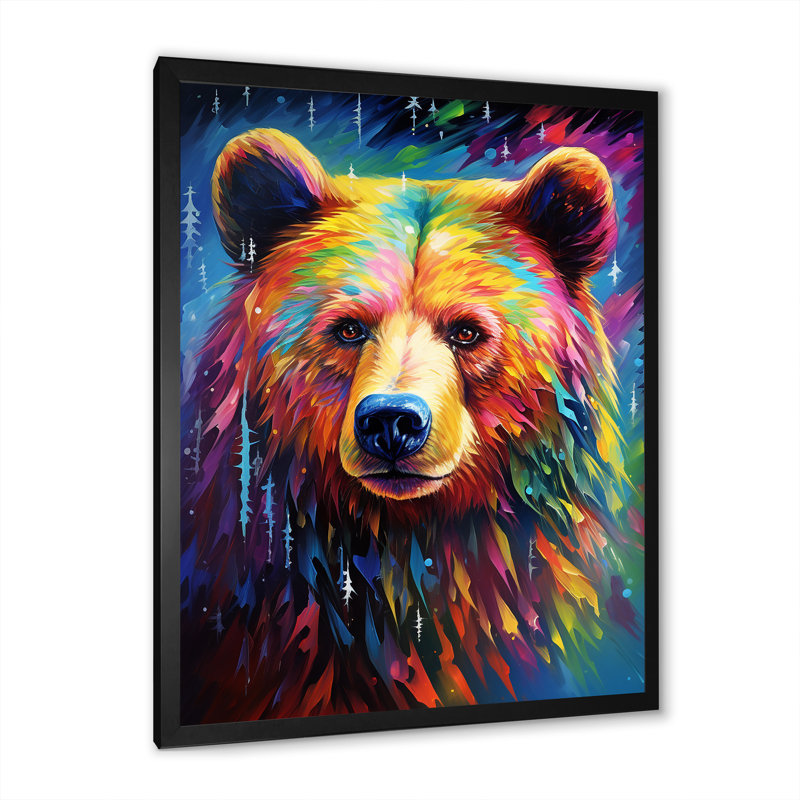 «Colorful Poppart Bear Majesty», reproduction sur toile, H 44 po x l 34 po x P 1,5 po, Cadre simple noir