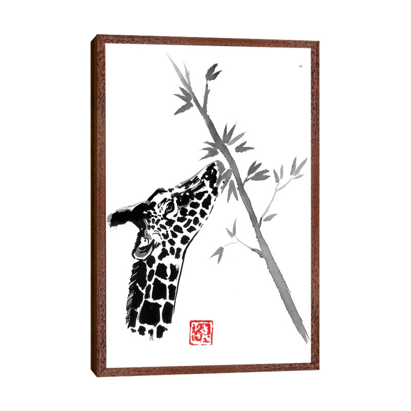 Giraffe by Péchane - Painting on Canvas, 152.5 cm H x 101.5 cm W, Classic Brown Wood Framed