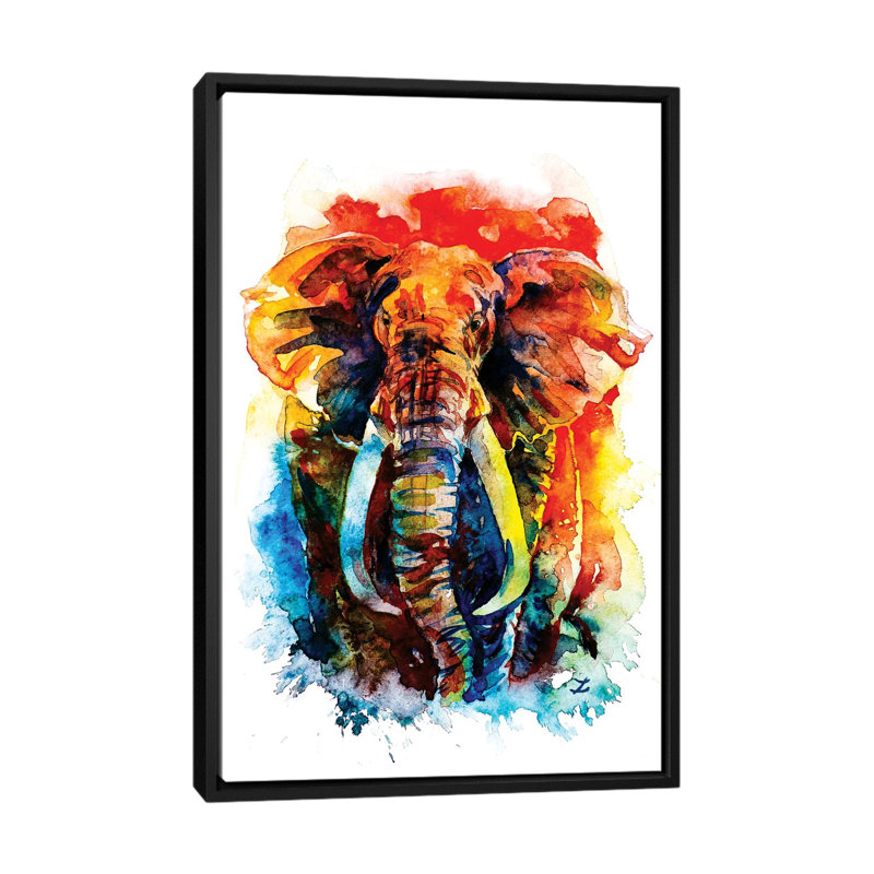 «Wise Elephant», reproduction sur toile, H 26 po x l 18 po x P 1,5 po, Toile avec cadre noir, Pas de tapis