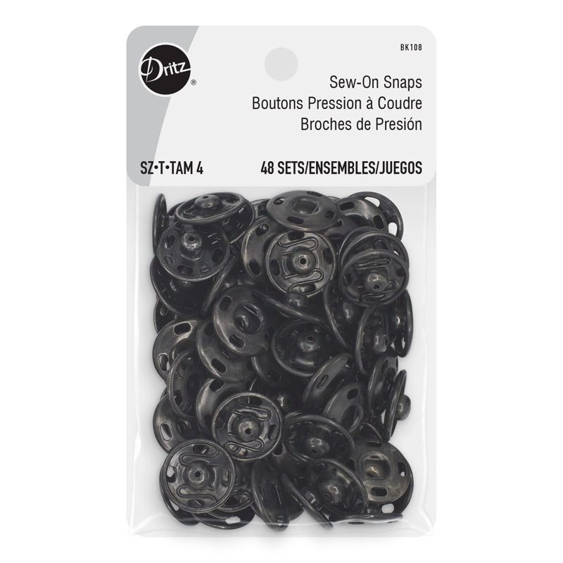 Dritz Sew-On Snaps, 5/8", Black, 48 Sets