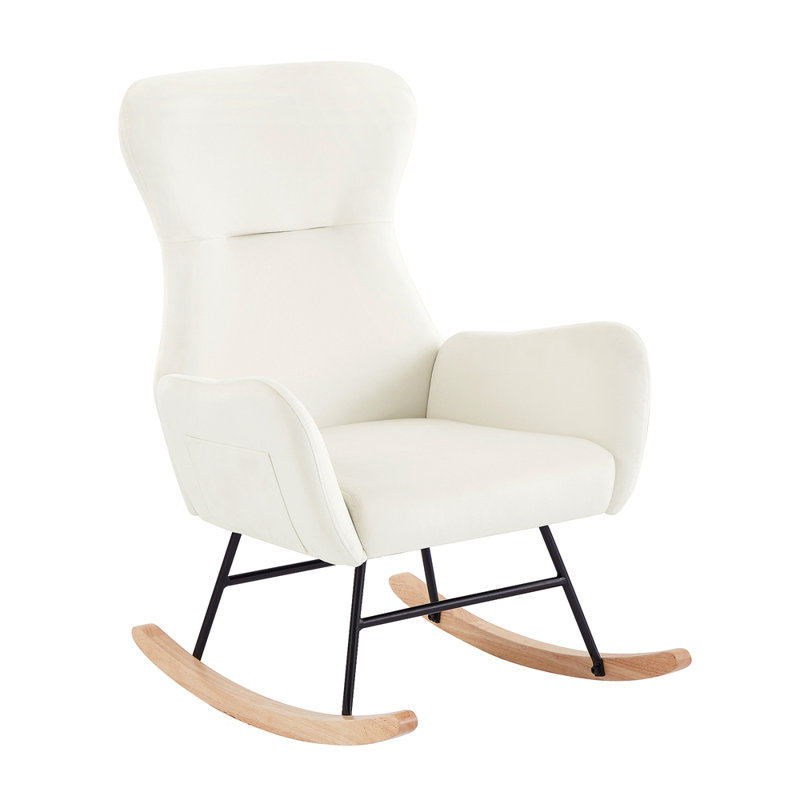 Chaise berçante en velours crème