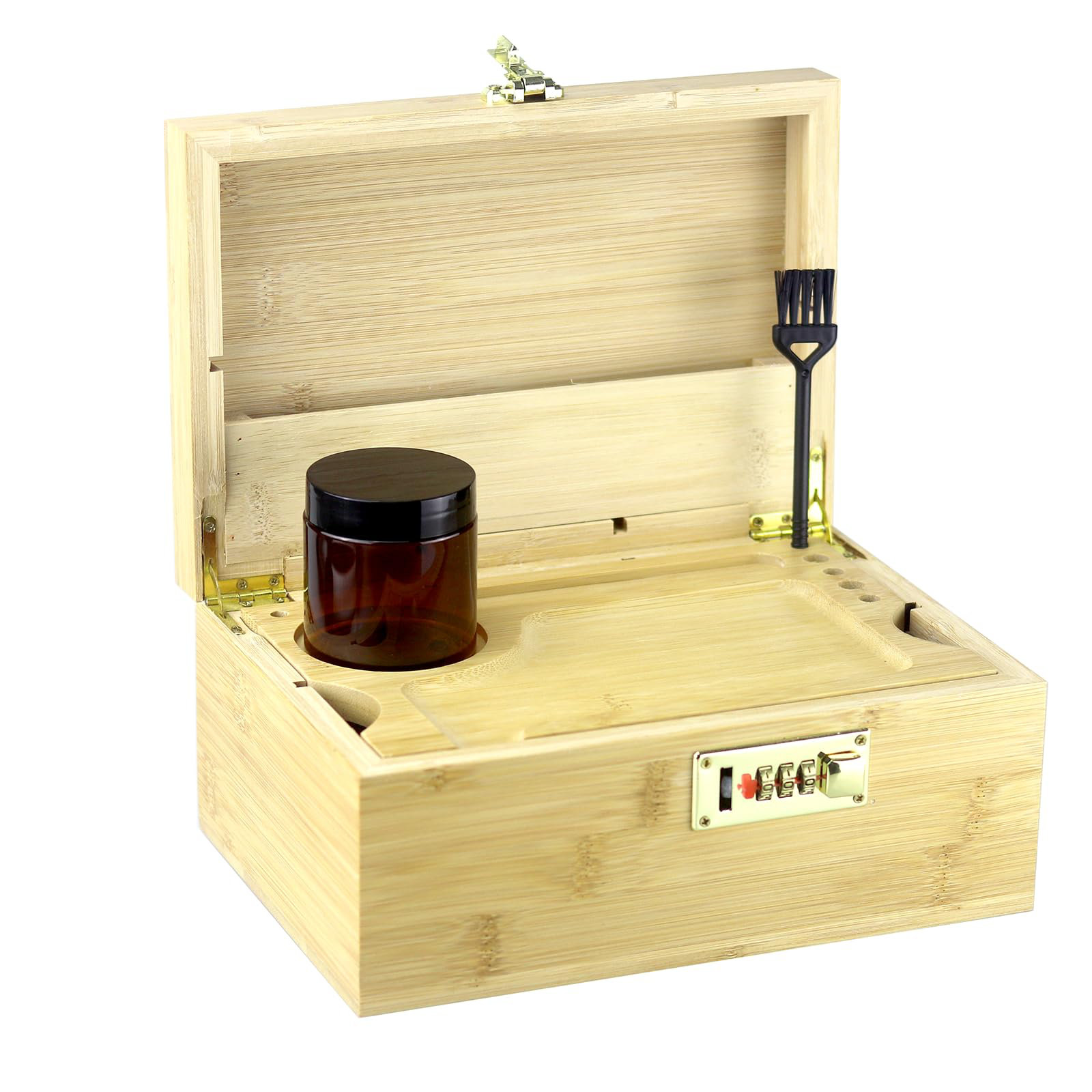Youpehom Grande Boîte De Rangement Décorative En Bambou Avec Serrure à Combinaison, Boîte De Rangement En Bois Avec Couvercle, Boîte De Rangement Verrouillée En Bois Avec Plateau Amovible Et Bocaux