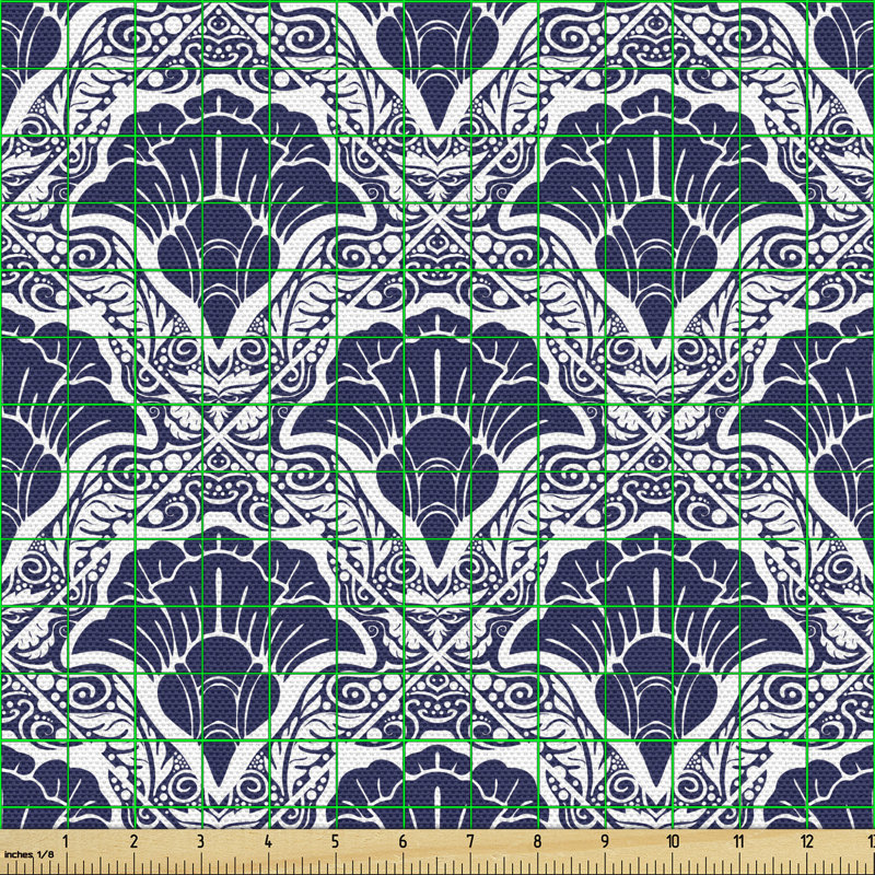 Charlyee Themed Repetitive Damask with Floral Motif in Diagonal Squares Multi-Purpose Fabric
