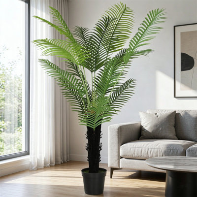 175 cm H Faux Palm Tree Plant in Cement Freestanding Planter