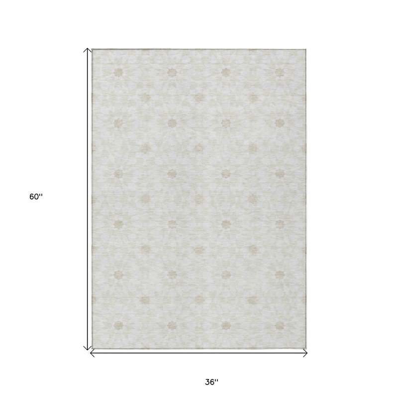 Tapis extérieur lavable à motif de médaillon ivoire beige et taupe 3 pi x 5 pi