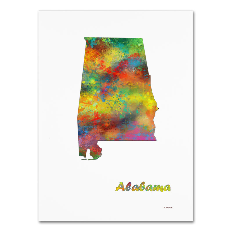 « alabama state map-1 », impression sur toile tendue, H 19 po x l 14 po x P 2 po