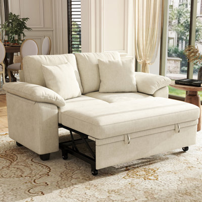Acker 61” Convertible Loveseat Sofa Bed with Hidden Storage & Ergonomic Padded Armrests
