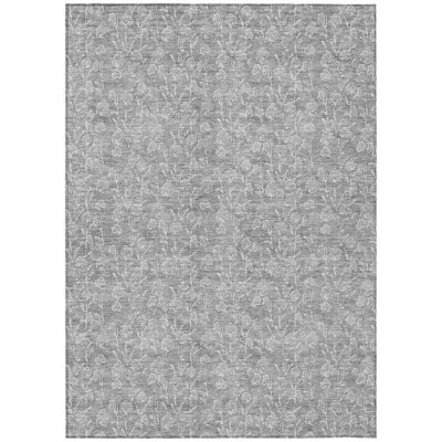 8' X 10' Ivory Floral Washable Indoor Outdoor Area Rug