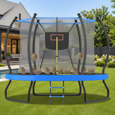 Trampoline robuste de 3 m avec filet de sécurité, panier de basketball et échelle, trampoline de loisirs extérieur pour enfants et adultes