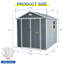 Rangement extérieur en résine 6 pi x 8 pi, abris de jardin en plastique avec plancher et porte verrouillable pour la cour arrière, pelouse, gris
