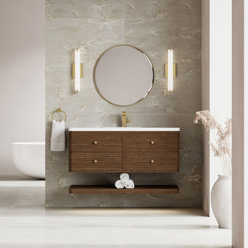 Allamari 48" W Single Vanity, Single-Hole, Sable Oak, White Zeus Silestone