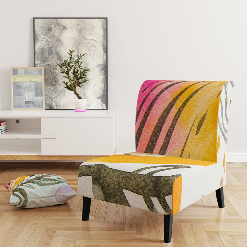 Brechta Vibrant Curve Design II - Velvet Upholstered Modern Slipper Chair, Yellow/Green