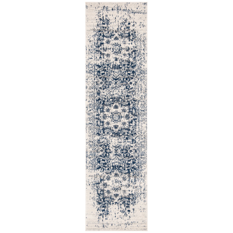 Leyva Looped/Hooked Cream/Navy Rug, Runner 69 x 183cm