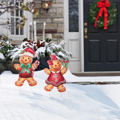 25“H S/2 Christmas Metal Gingerbread Boy and Girl Yard Stake (KD)