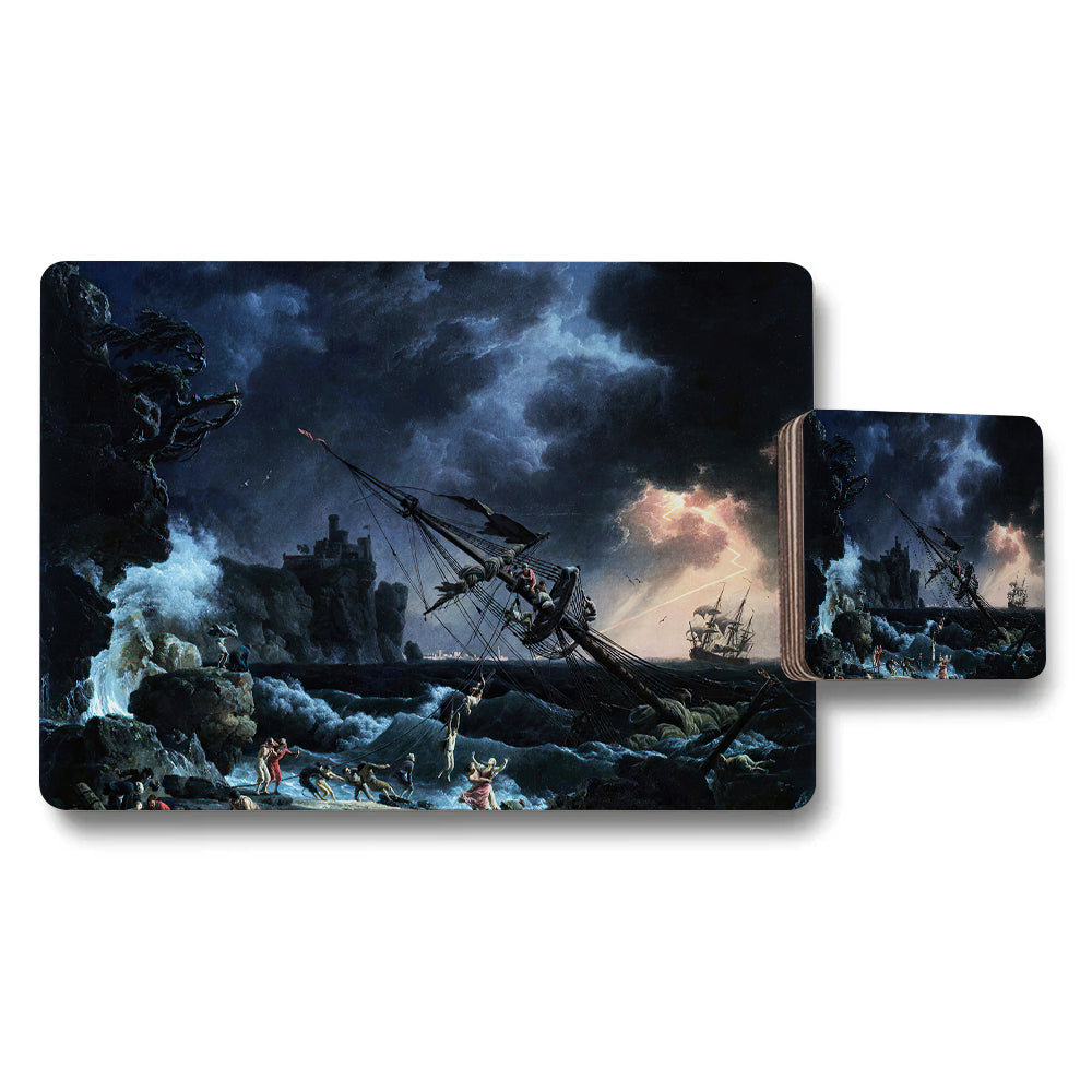 Shipwreck Sea Battle Placemat And Coaster Set Nautical Decor