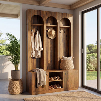 71" Tall Hall Tree with Bench and Shoe Storage