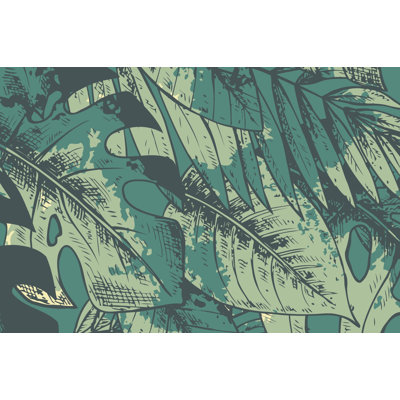 Papier peint abstrait vert avec feuilles tropicales