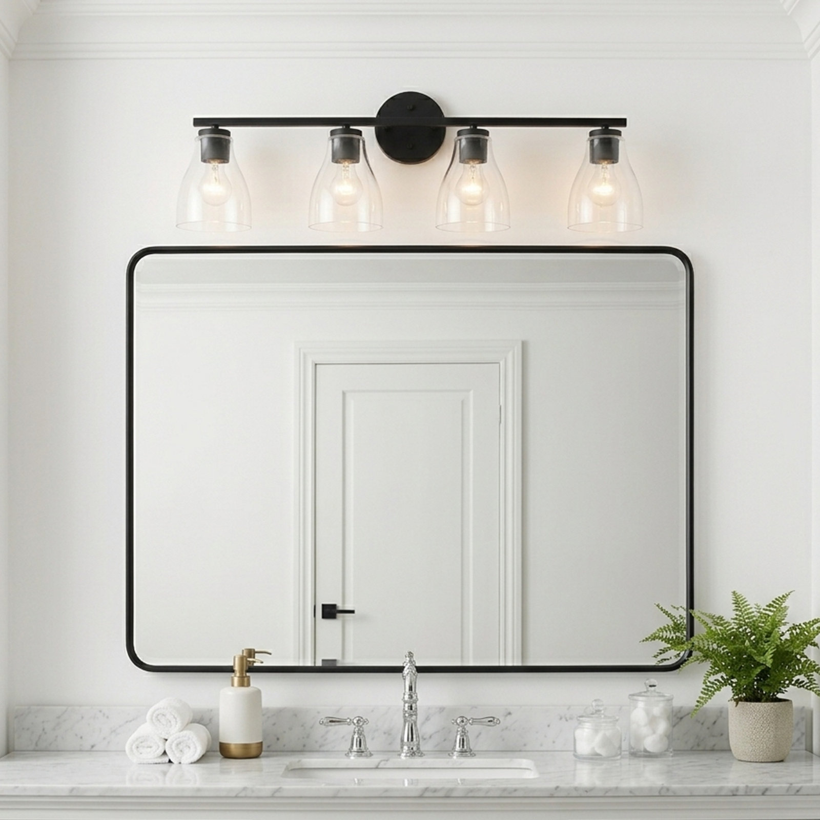 Keston Dimmable Vanity Light, Matte Black, 10" H x 31.7" W x 6.5" D, 4 Lights