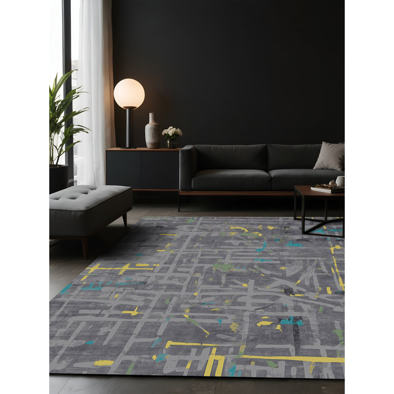 Tapis gris soyeux et moelleux, Carré 8 pi