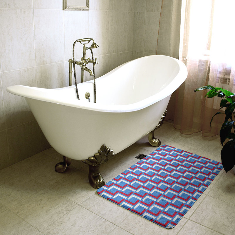 Tapis pour salle de bain Baltimore, l 17 po x L 24 po, Bleu clair / rouge / blanc