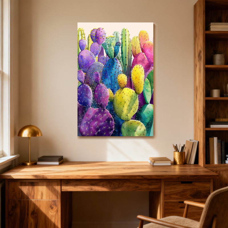 Plants &Flowers Colorful Cactus Pattern Print Artwork, 20" H x 30" W