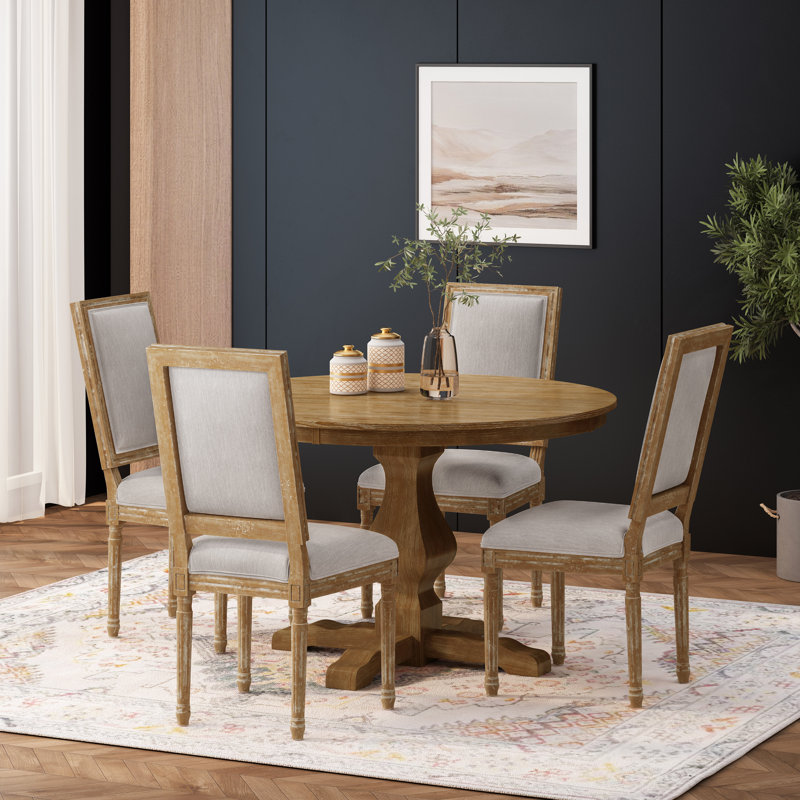 Burnley 4 - Person Pedestal Dining Set, Natural, Natural, Natural/Beige