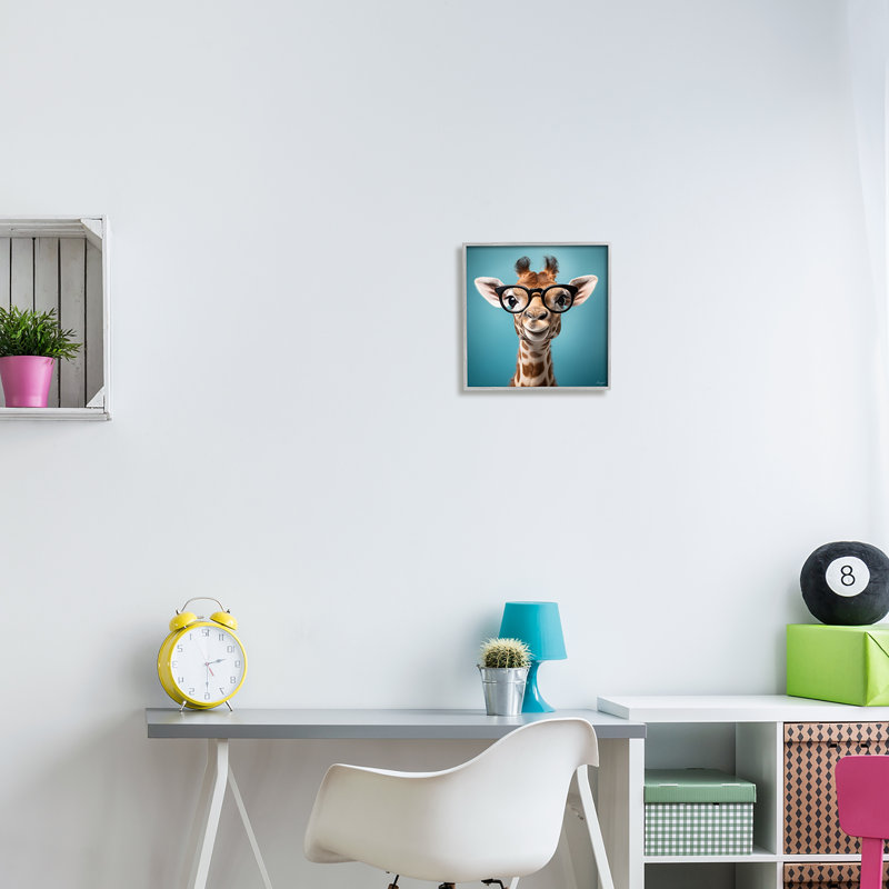 Girafe avec des lunettes sur bois, Estampe numérique Farmhouse, H 12 po x l 12 po x P 1,5 po