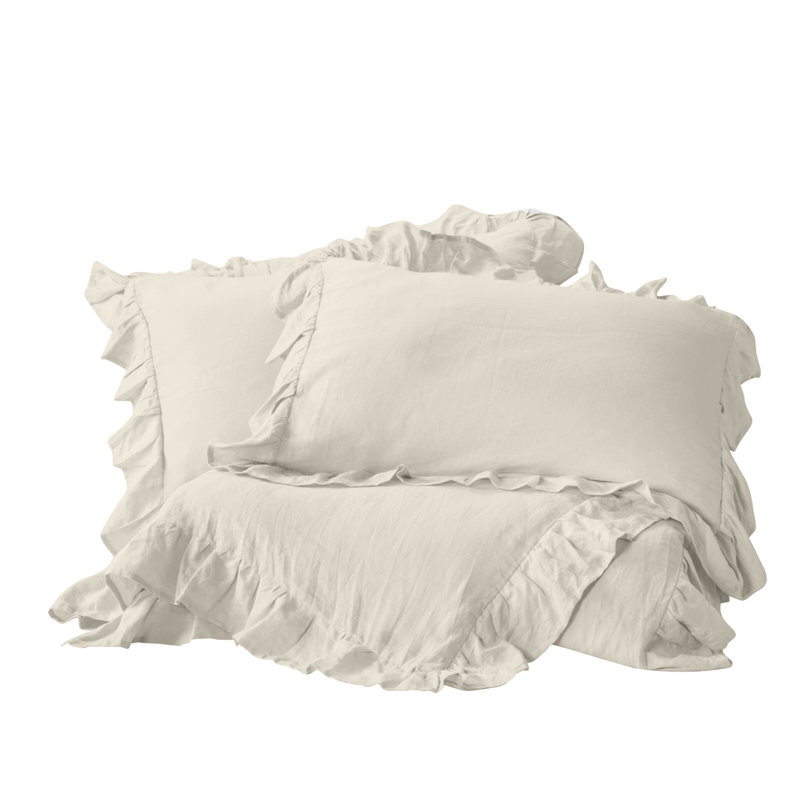 Ensemble de 3 taies décoratives en coton Delara , Housse de couette pour grand lit + 2 taies décora, Ivoire ivoire