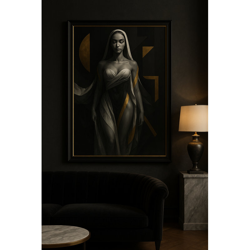 Golden Ascension Framed Canvas Wall Art by Kasian Art Studio - White Frame, White