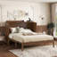 Grand lit escamotable, armoire-lit en bois de pin avec centrale électrique et panneau de décoration en rotin-356837533