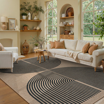 Modern Easy Jute Machine Washable Area Rug Outdoor Rug with Non-Slip Backing for Patio, Backyard and Indoor