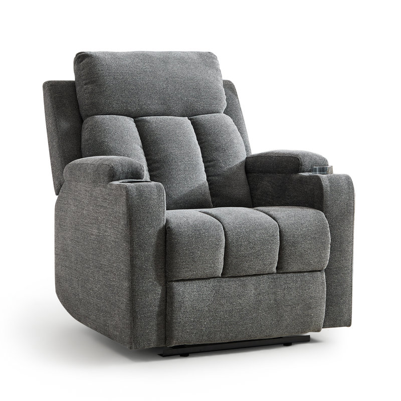 3-Position Adjustable Manual Recliner with Cup Holders, Dark Grey