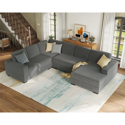 Canapé modulaire de 121 pouces, surdimensionné en forme de U avec siège d'angle et grande chaise, grand canapé Mordern pour le salon (velours côtelé gris)